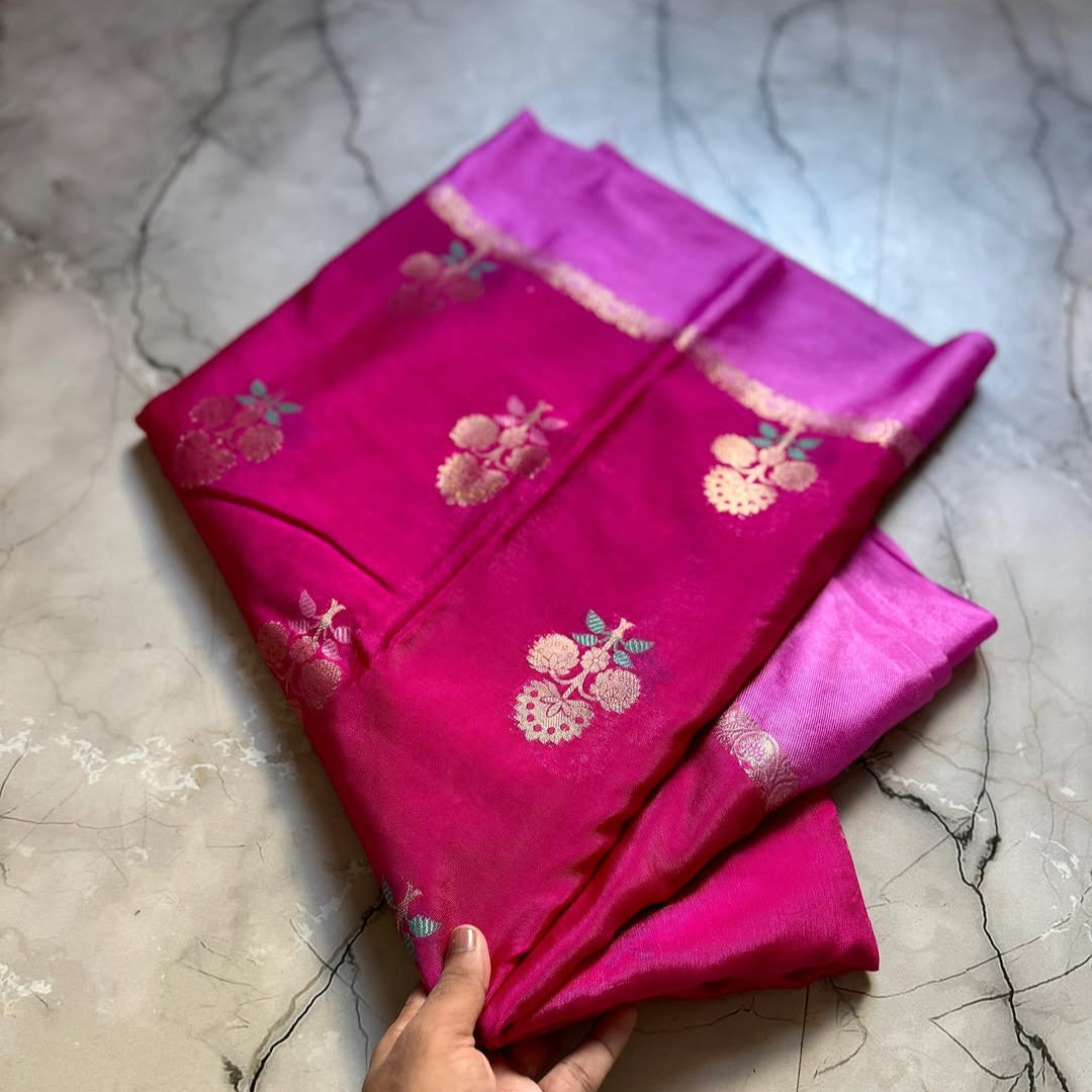 Pink Color Banarasi Kathan Soft Silk Saree Alna Apparels