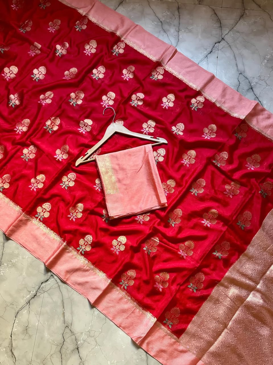 Red Color Banarasi Kathan Soft Silk Saree Alna Apparels