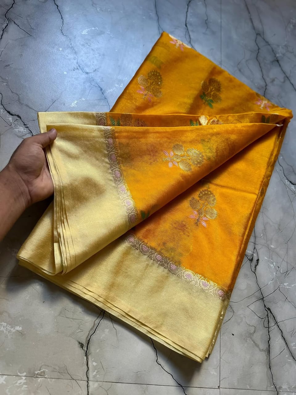 Yellow Color Banarasi Kathan Soft Silk Saree Alna Apparels