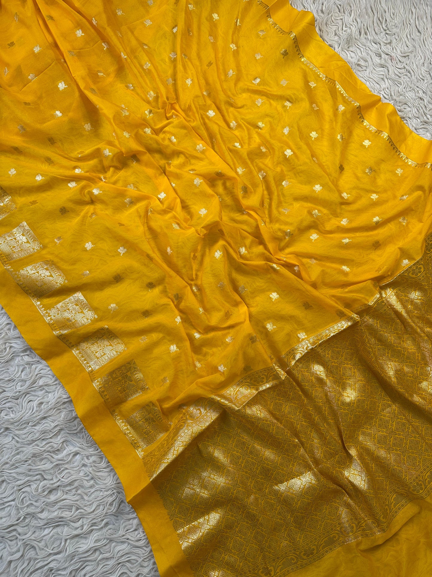 Yellow Banarasi Kathan Georgette Silk Saree Alna Apparels