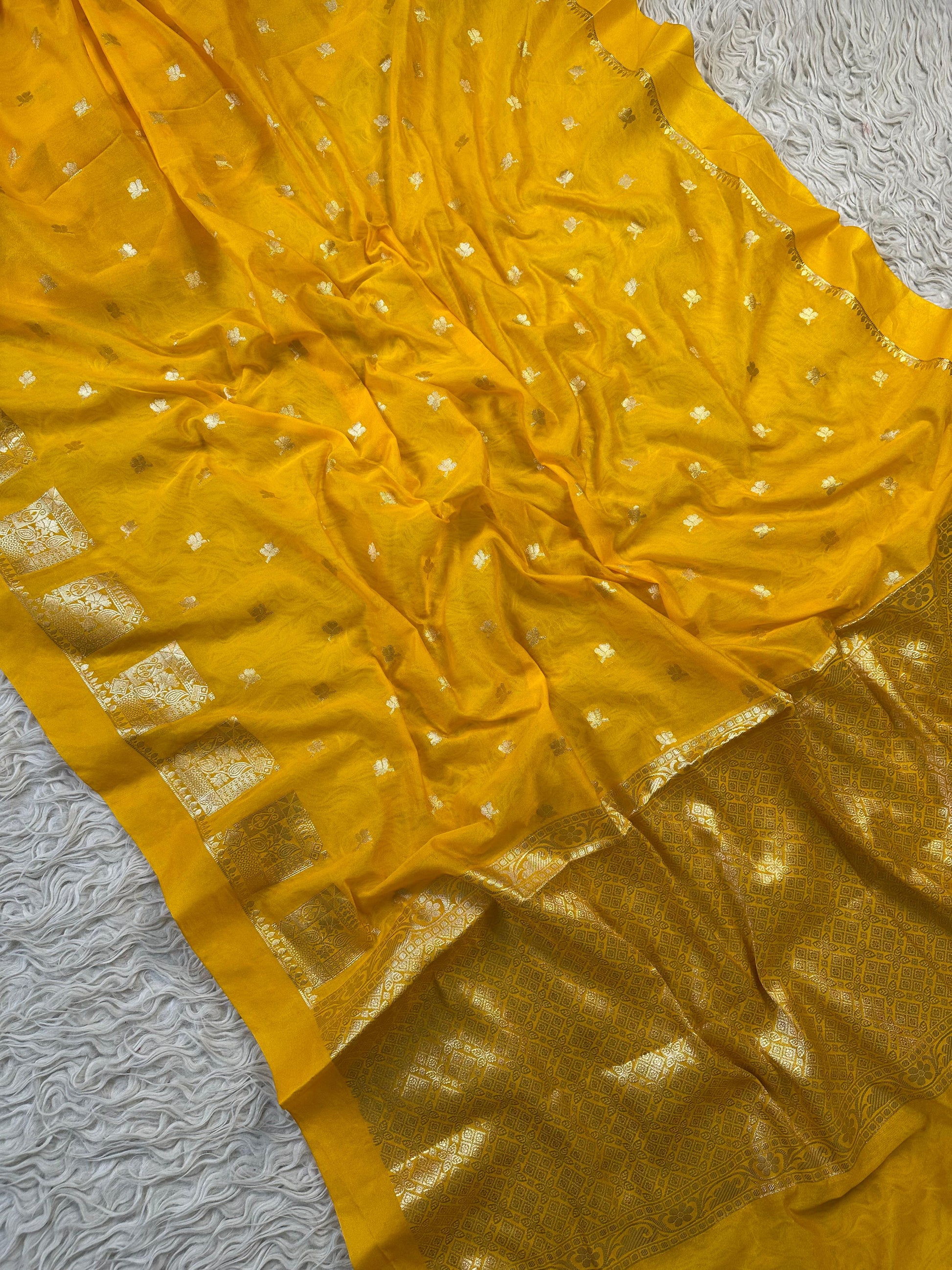 Yellow Banarasi Kathan Georgette Silk Saree Alna Apparels