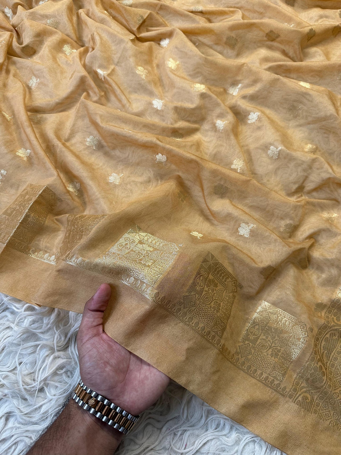 Sandal Banarasi Kathan Georgette Silk Saree Alna Apparels