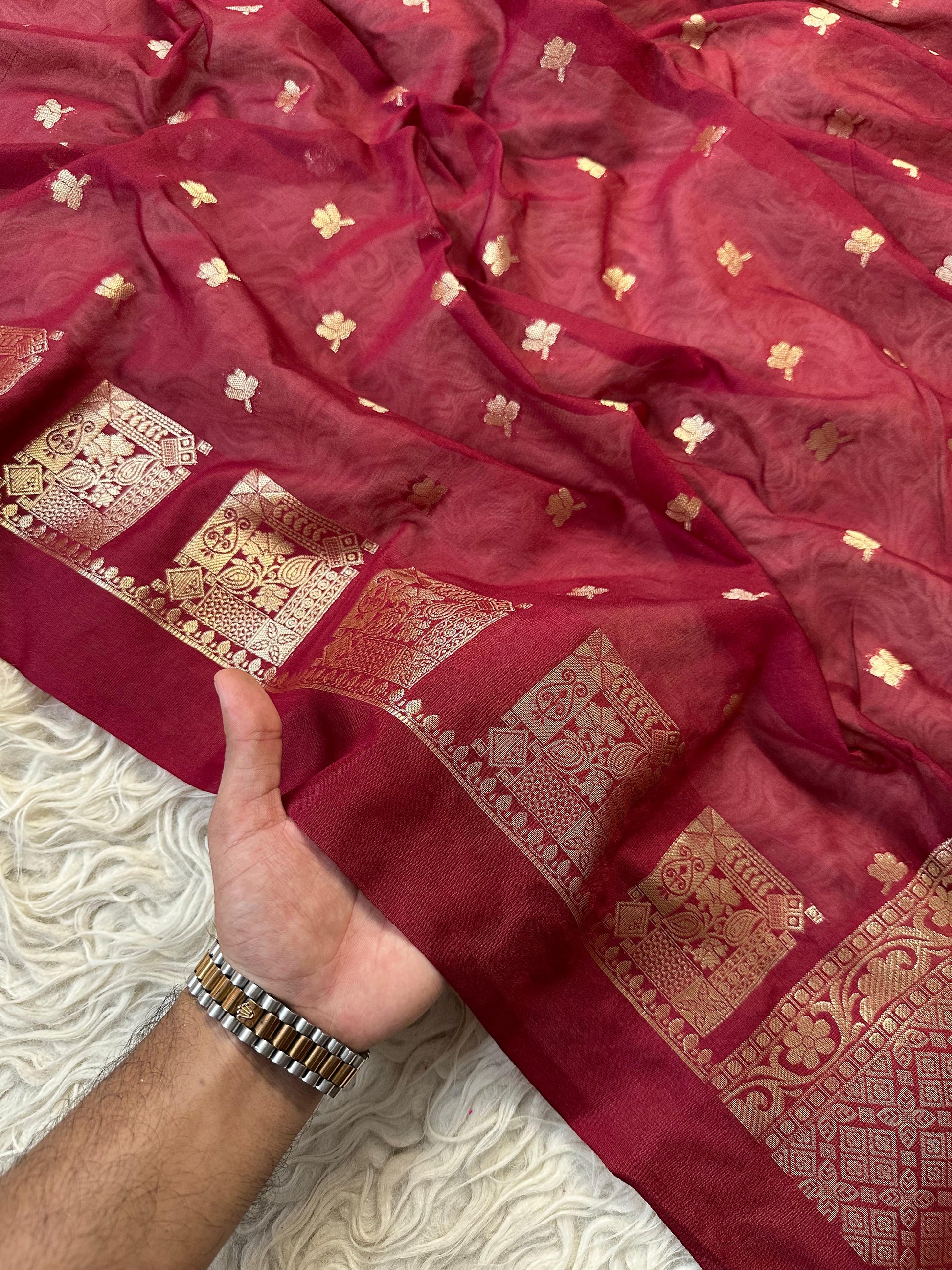 Maroon Banarasi Kathan Georgette Silk Saree Alna Apparels