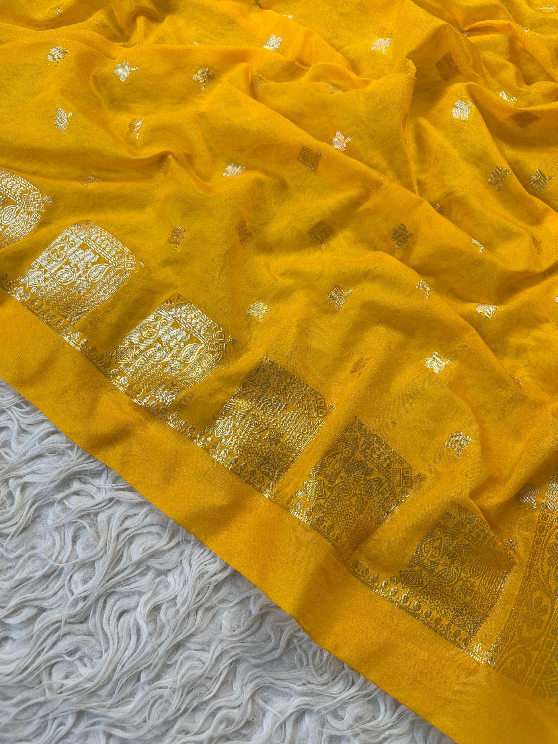 Yellow Banarasi Kathan Georgette Silk Saree Alna Apparels