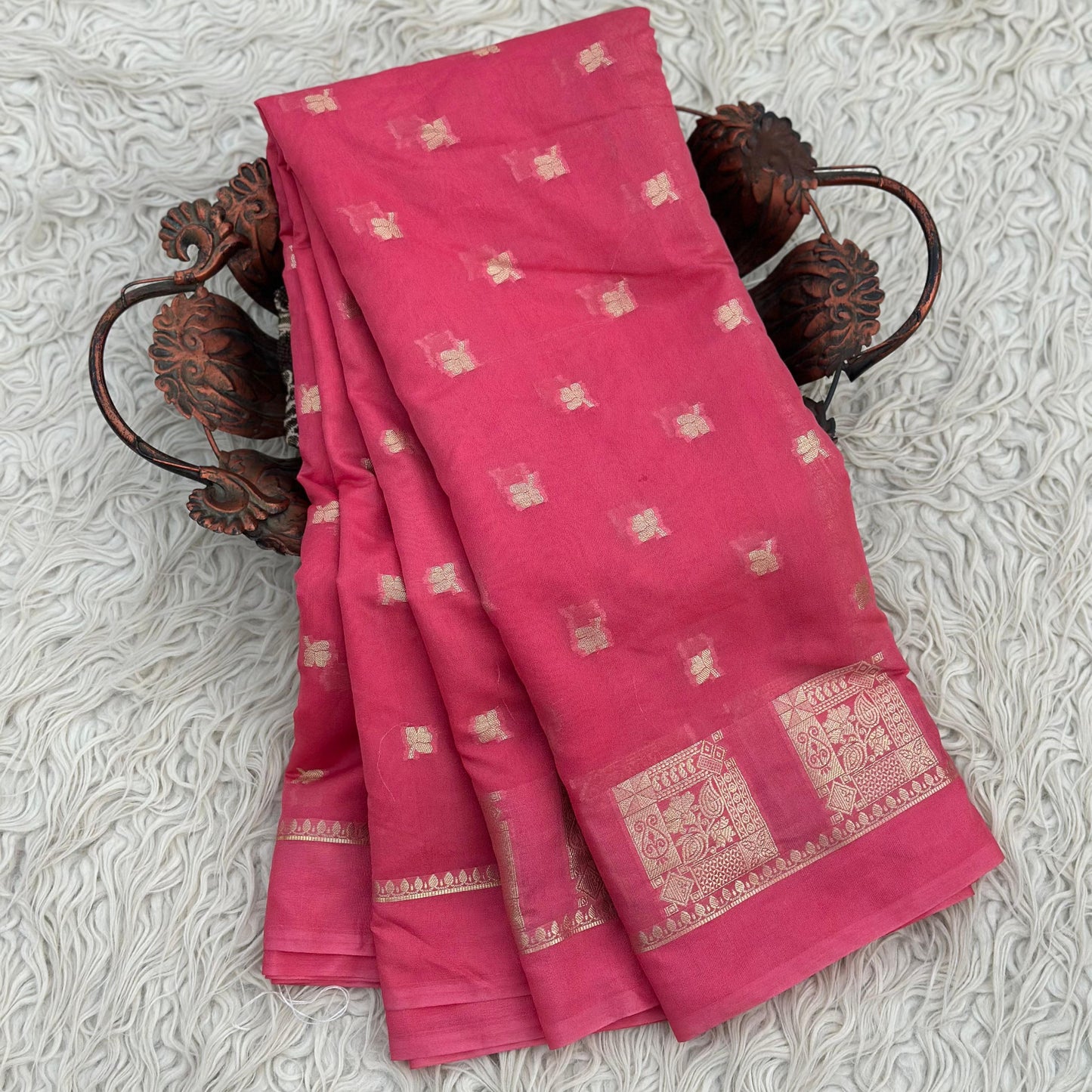 Pink Banarasi Kathan Georgette Silk Saree Alna Apparels