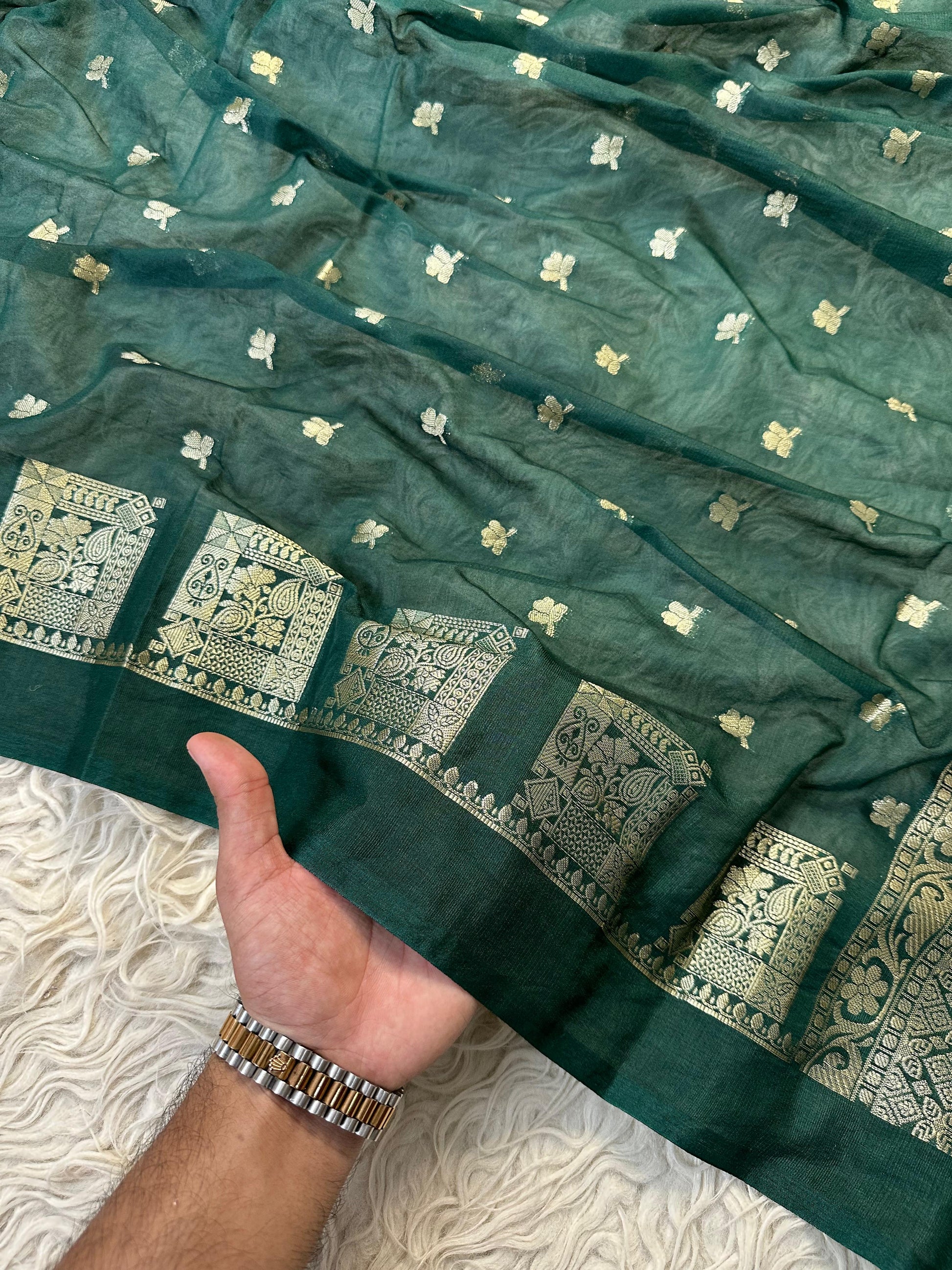 Green Banarasi Kathan Georgette Silk Saree Alna Apparels