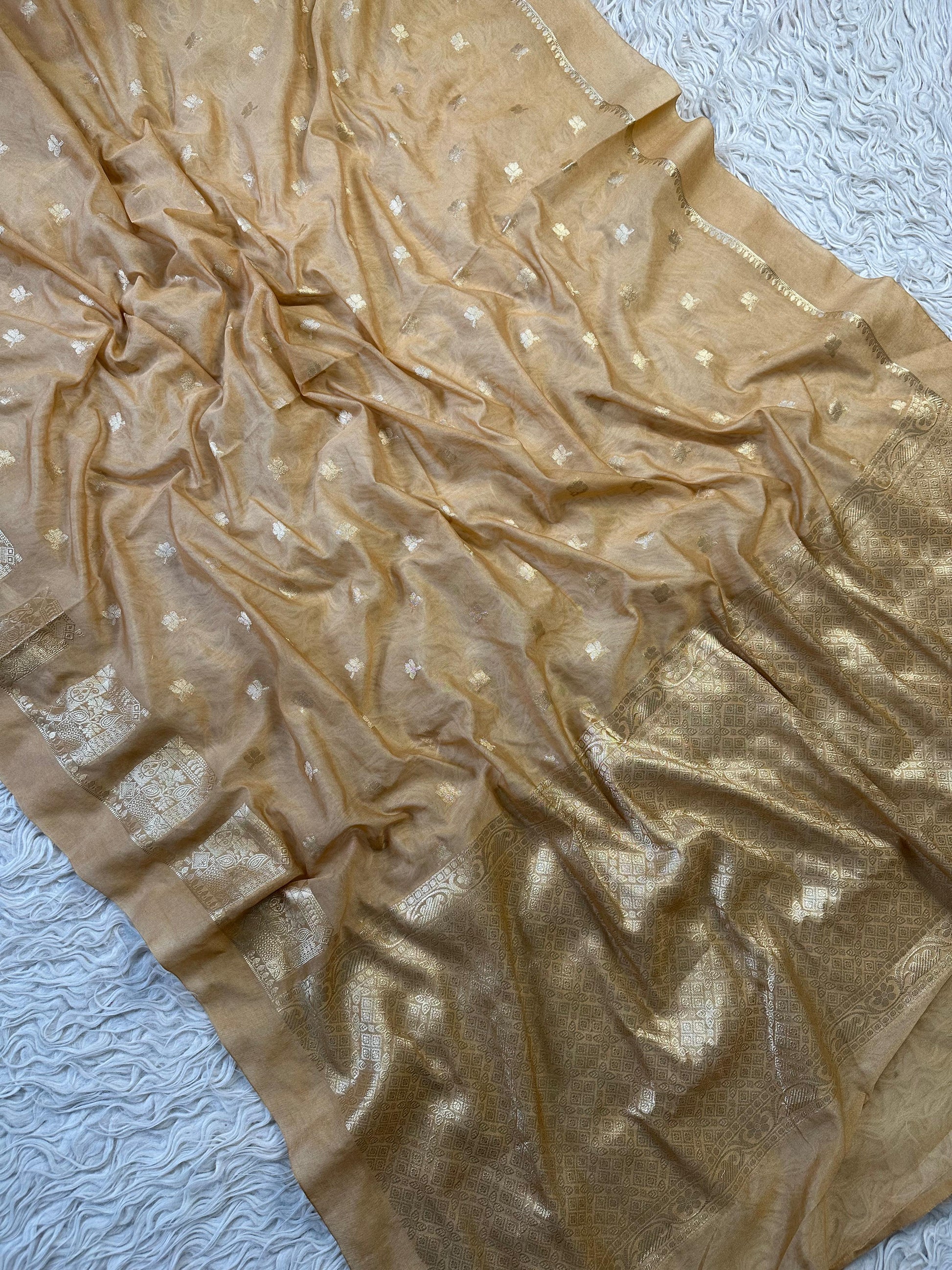 Sandal Banarasi Kathan Georgette Silk Saree Alna Apparels