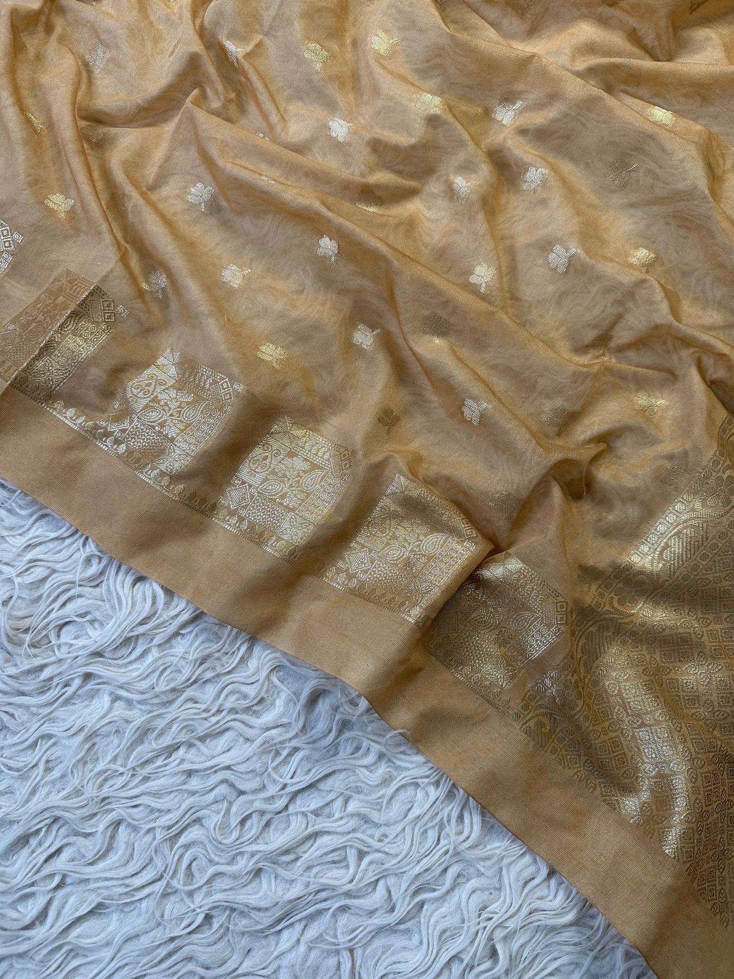 Sandal Banarasi Kathan Georgette Silk Saree Alna Apparels