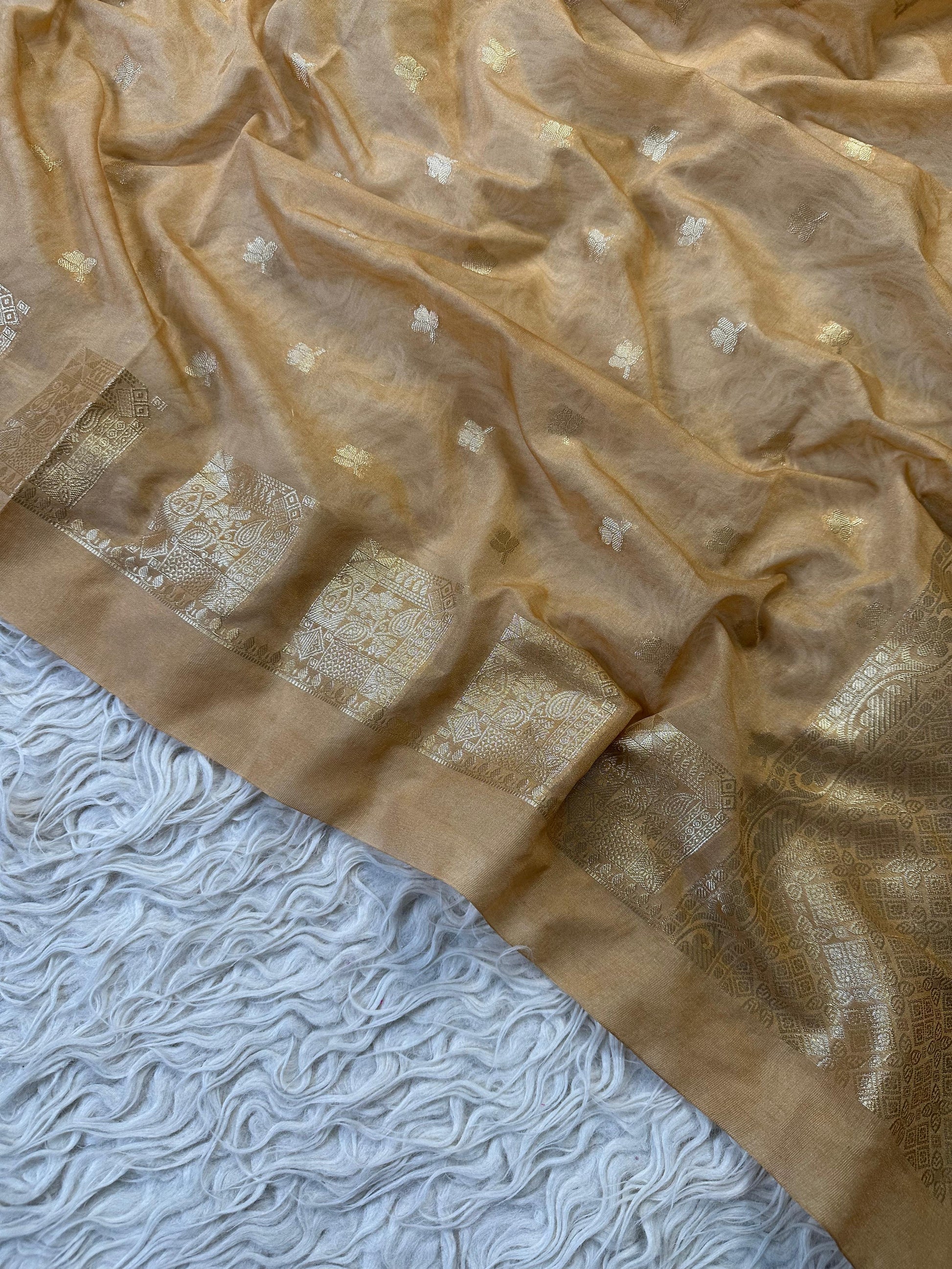 Sandal Banarasi Kathan Georgette Silk Saree Alna Apparels