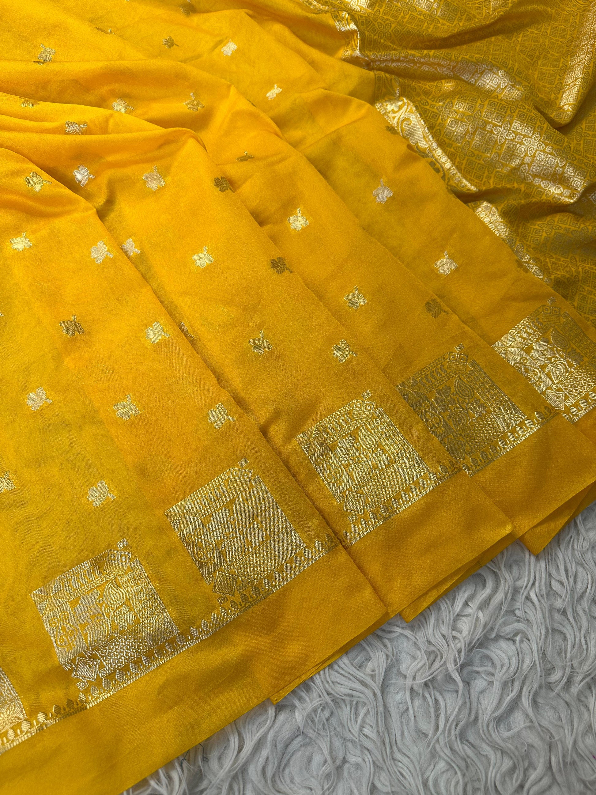 Yellow Banarasi Kathan Georgette Silk Saree Alna Apparels