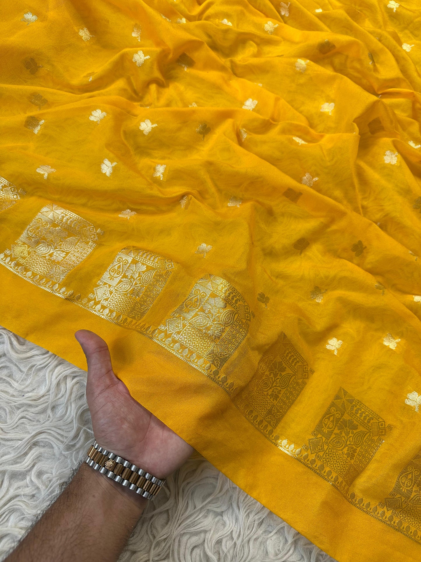 Yellow Banarasi Kathan Georgette Silk Saree Alna Apparels