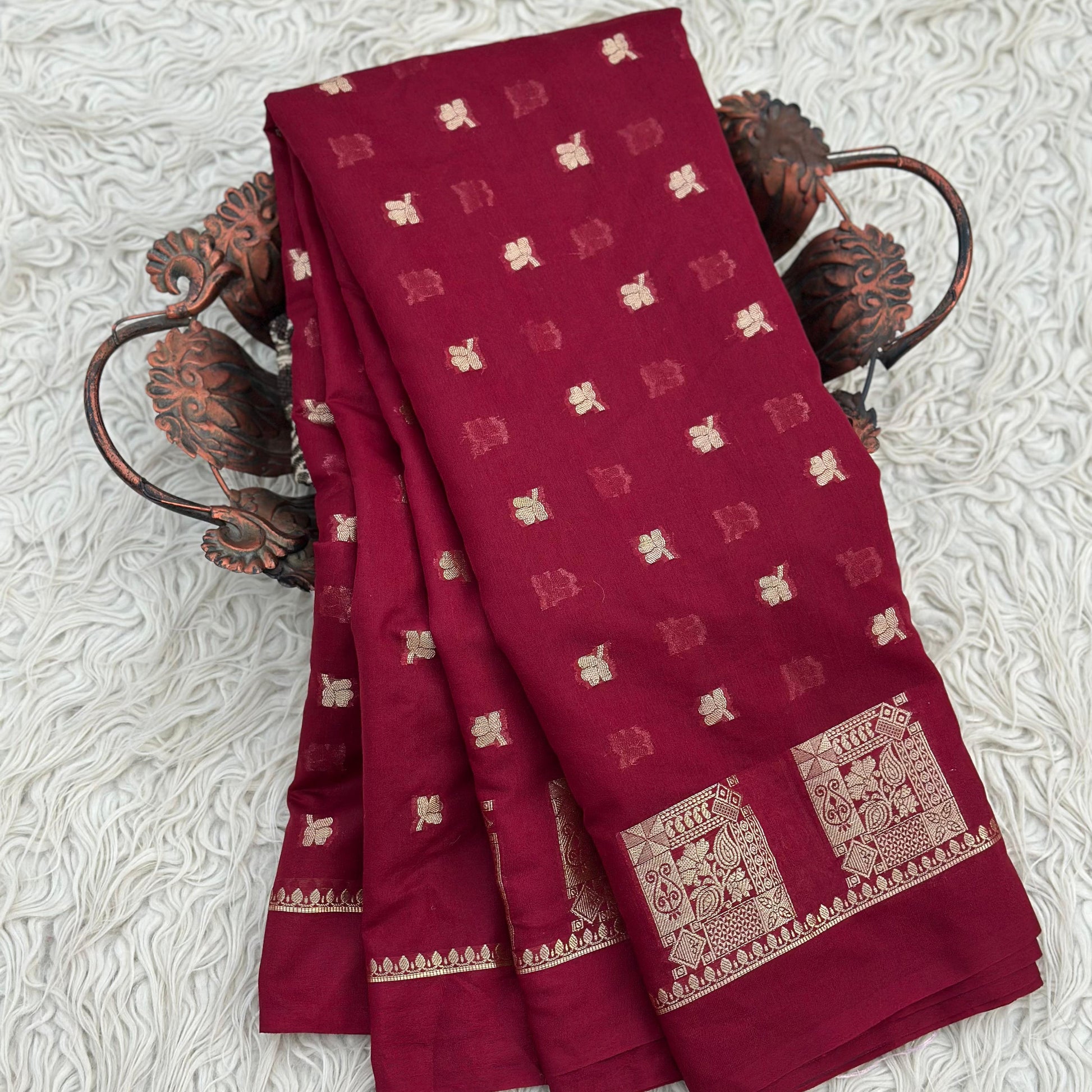 Maroon Banarasi Kathan Georgette Silk Saree Alna Apparels