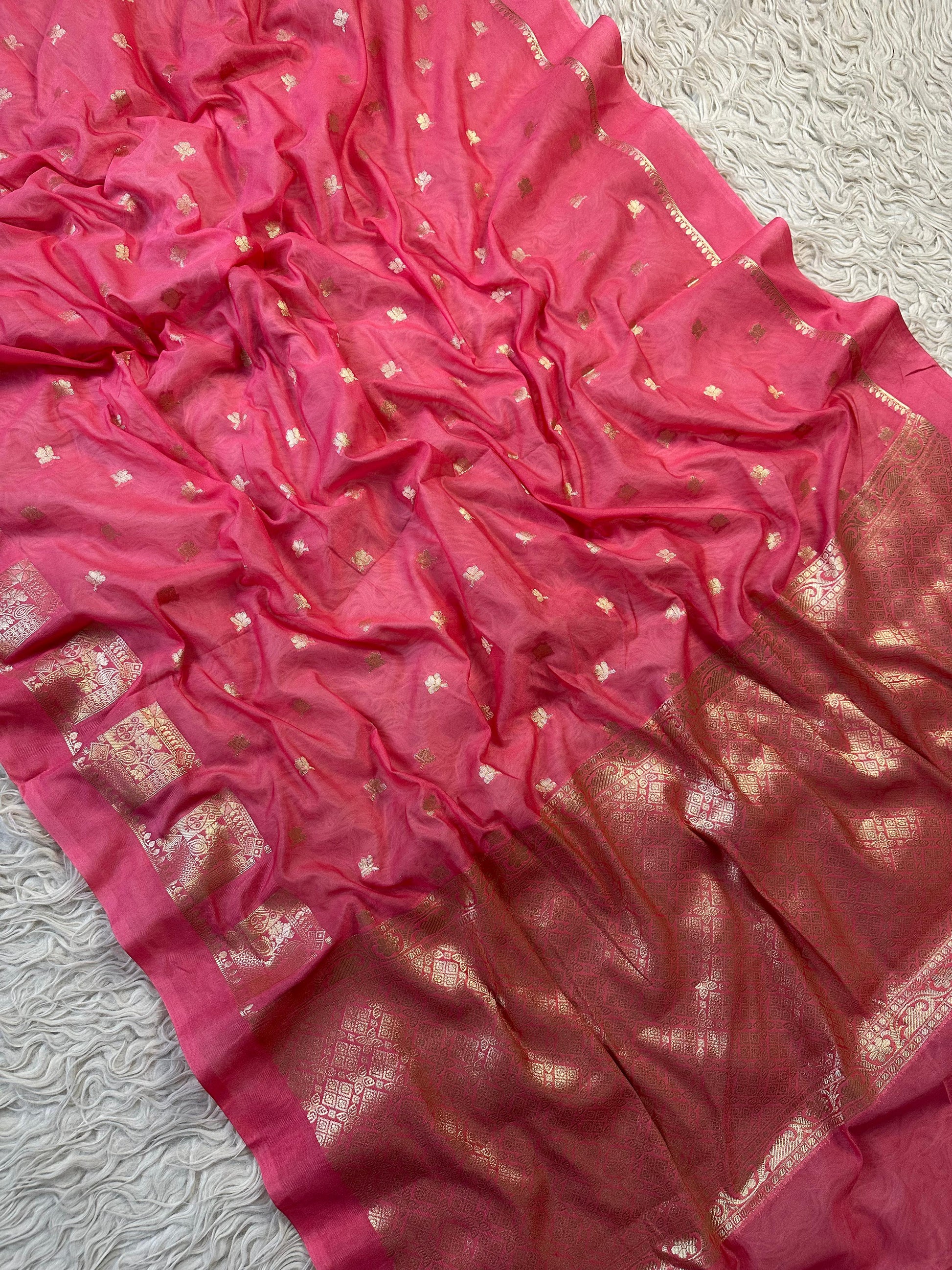 Pink Banarasi Kathan Georgette Silk Saree Alna Apparels