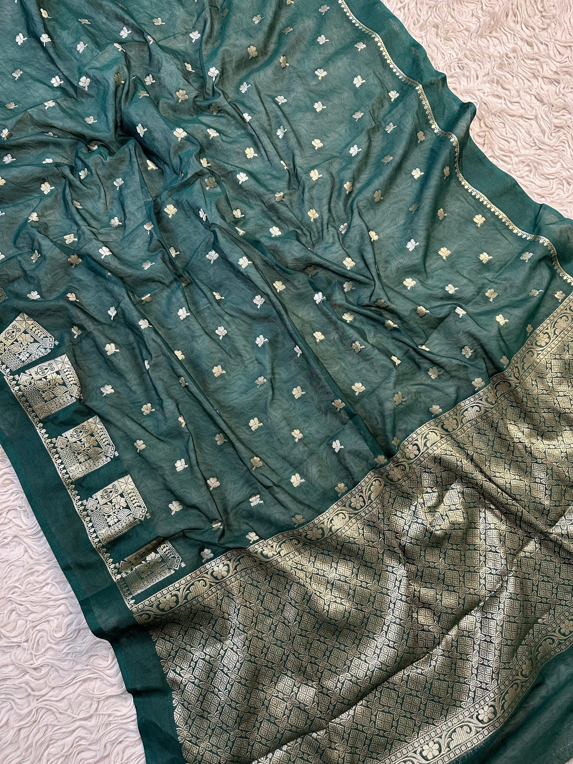 Green Banarasi Kathan Georgette Silk Saree Alna Apparels