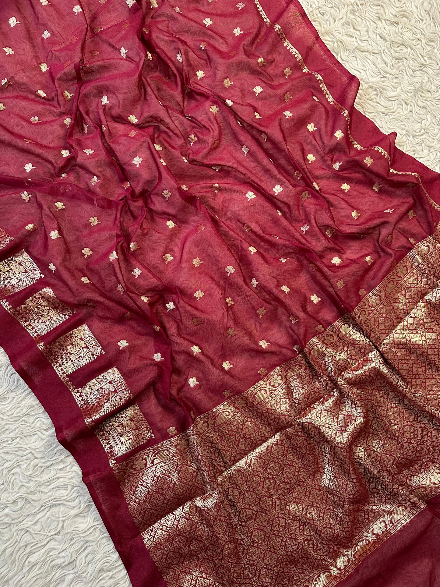 Maroon Banarasi Kathan Georgette Silk Saree Alna Apparels