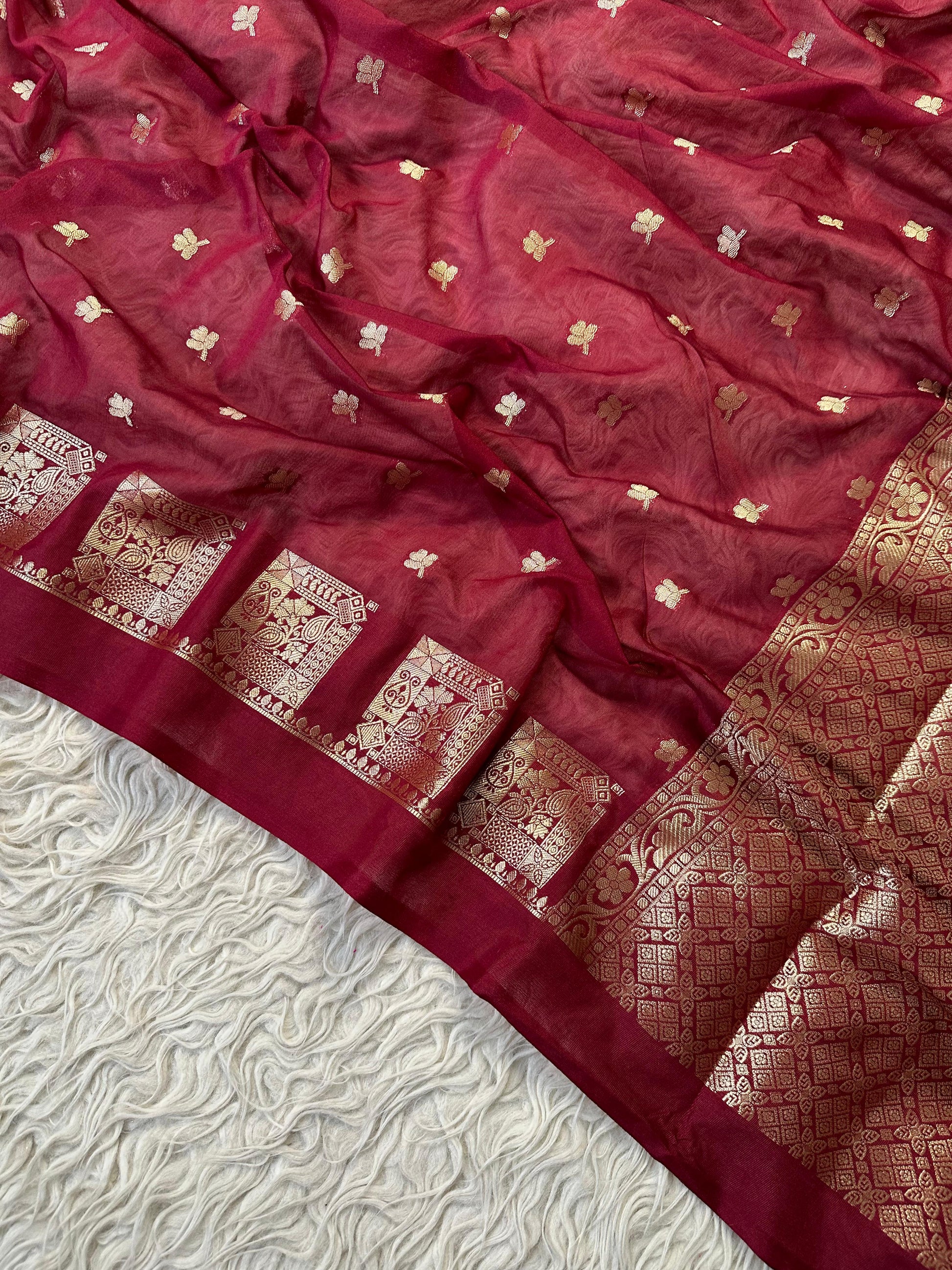 Maroon Banarasi Kathan Georgette Silk Saree Alna Apparels
