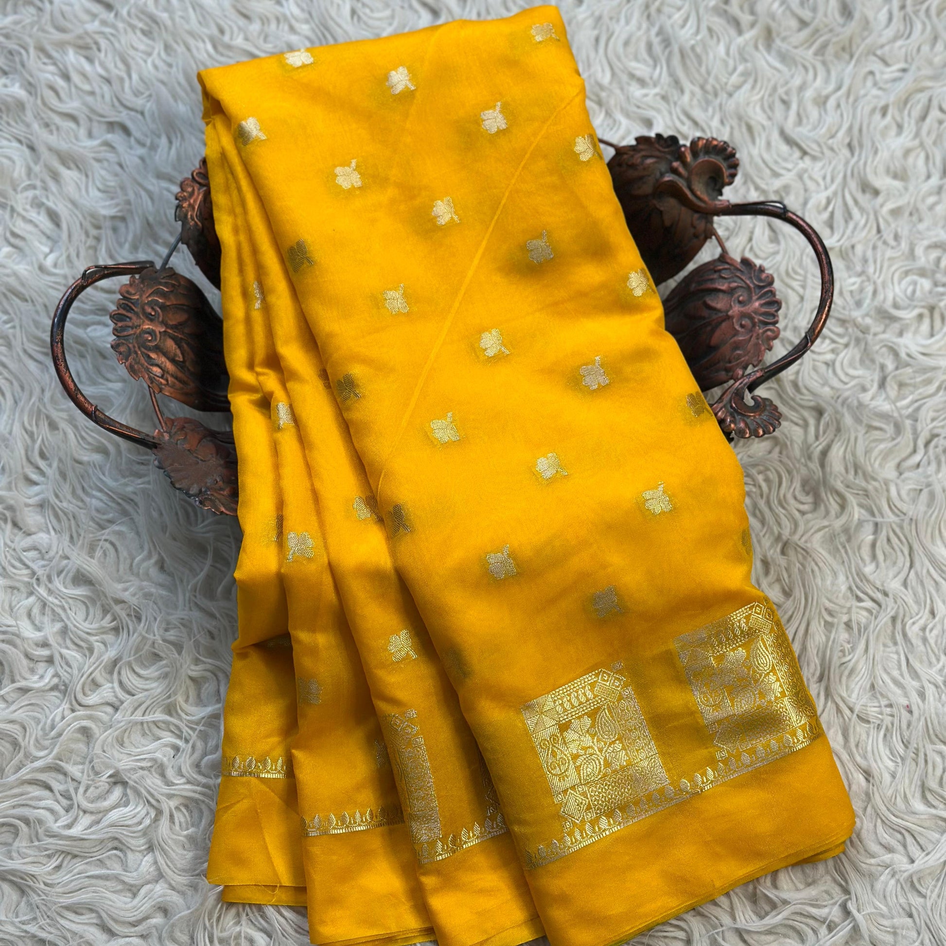 Yellow Banarasi Kathan Georgette Silk Saree Alna Apparels