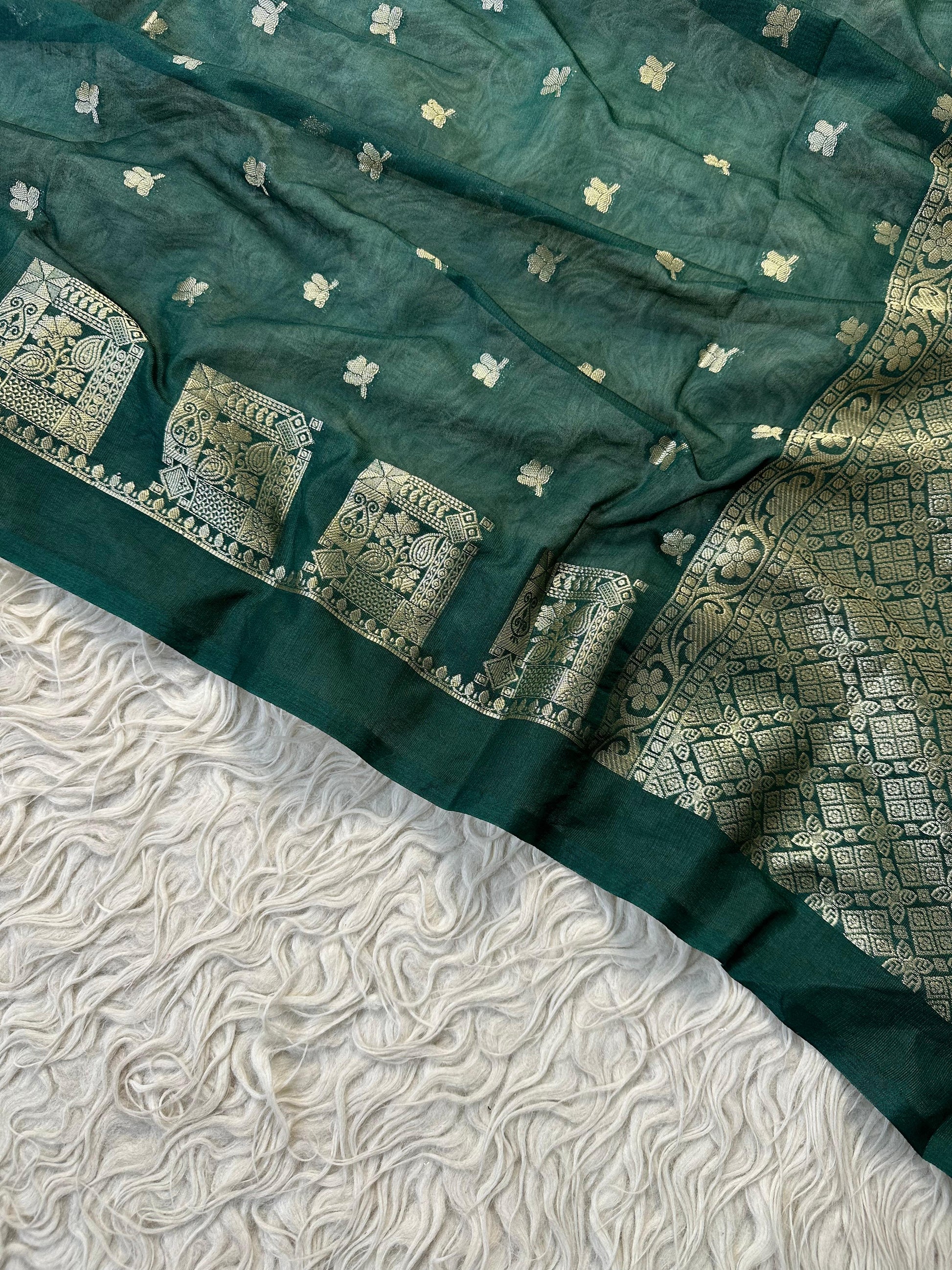 Green Banarasi Kathan Georgette Silk Saree Alna Apparels