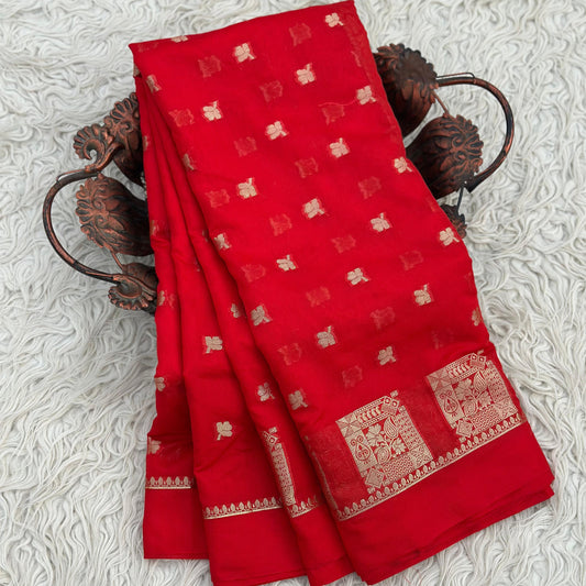 Red Banarasi Kathan Georgette Silk Saree Alna Apparels