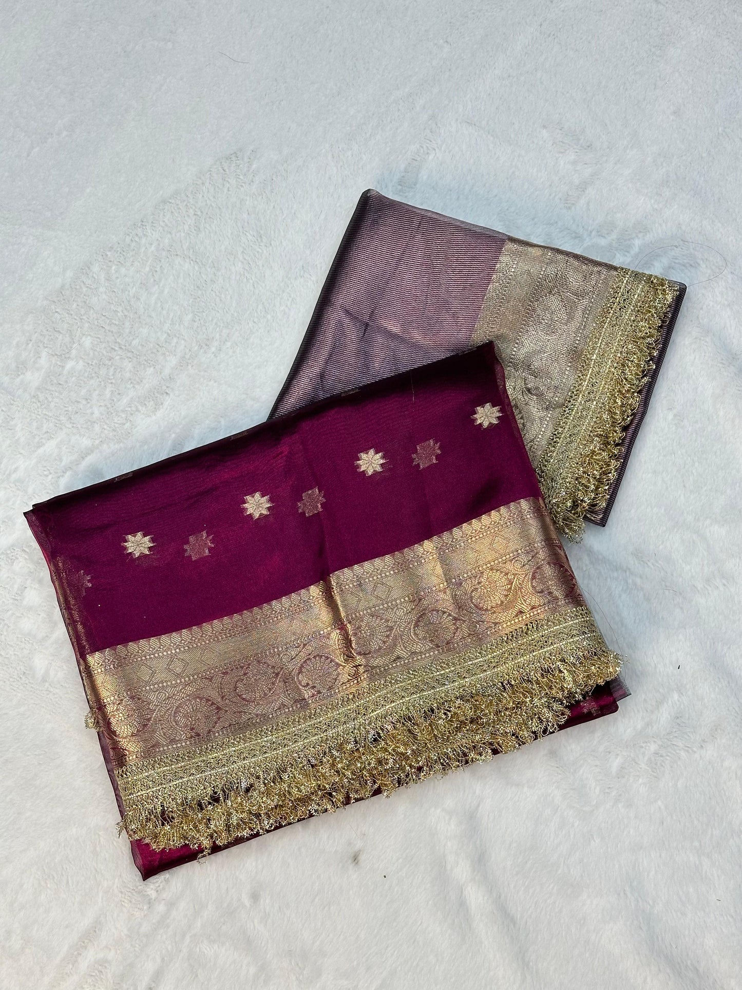 Maroon Banarasi Tissue Silk With Lace Work Alna Apparels