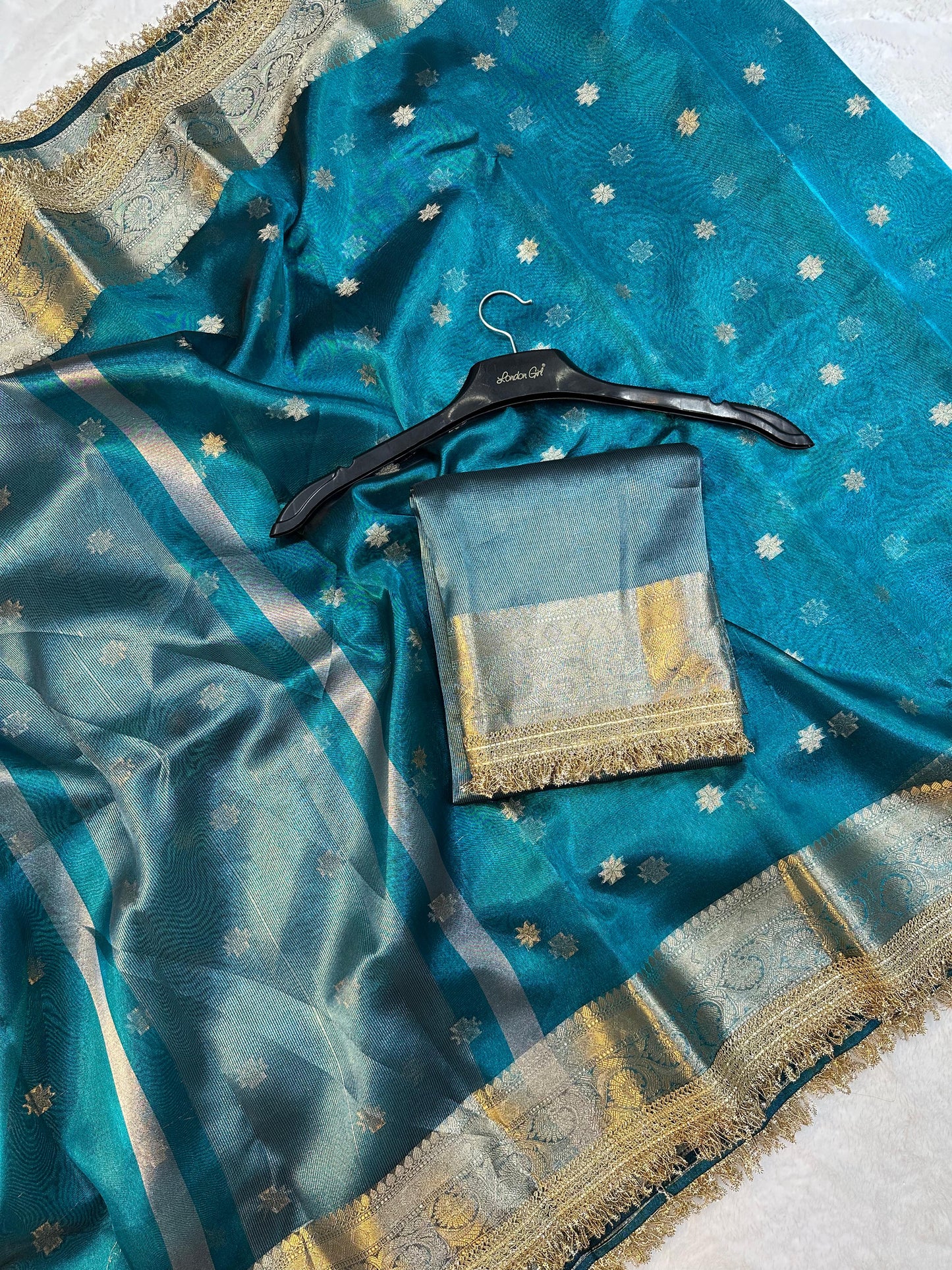 Blue Banarasi Tissue Silk Saree With Lace Work Alna Apparels