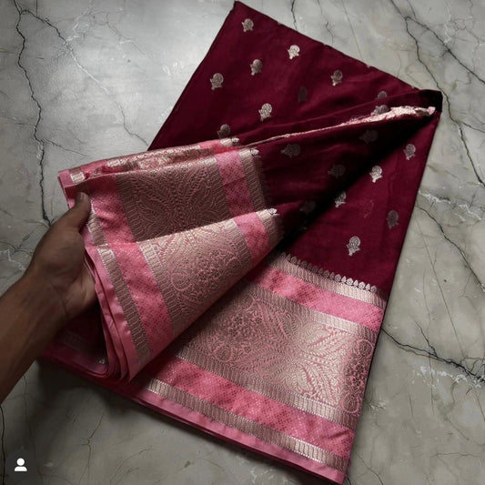 Wine Banarasi Kathan Dupion Silk Saree Alna Apparels
