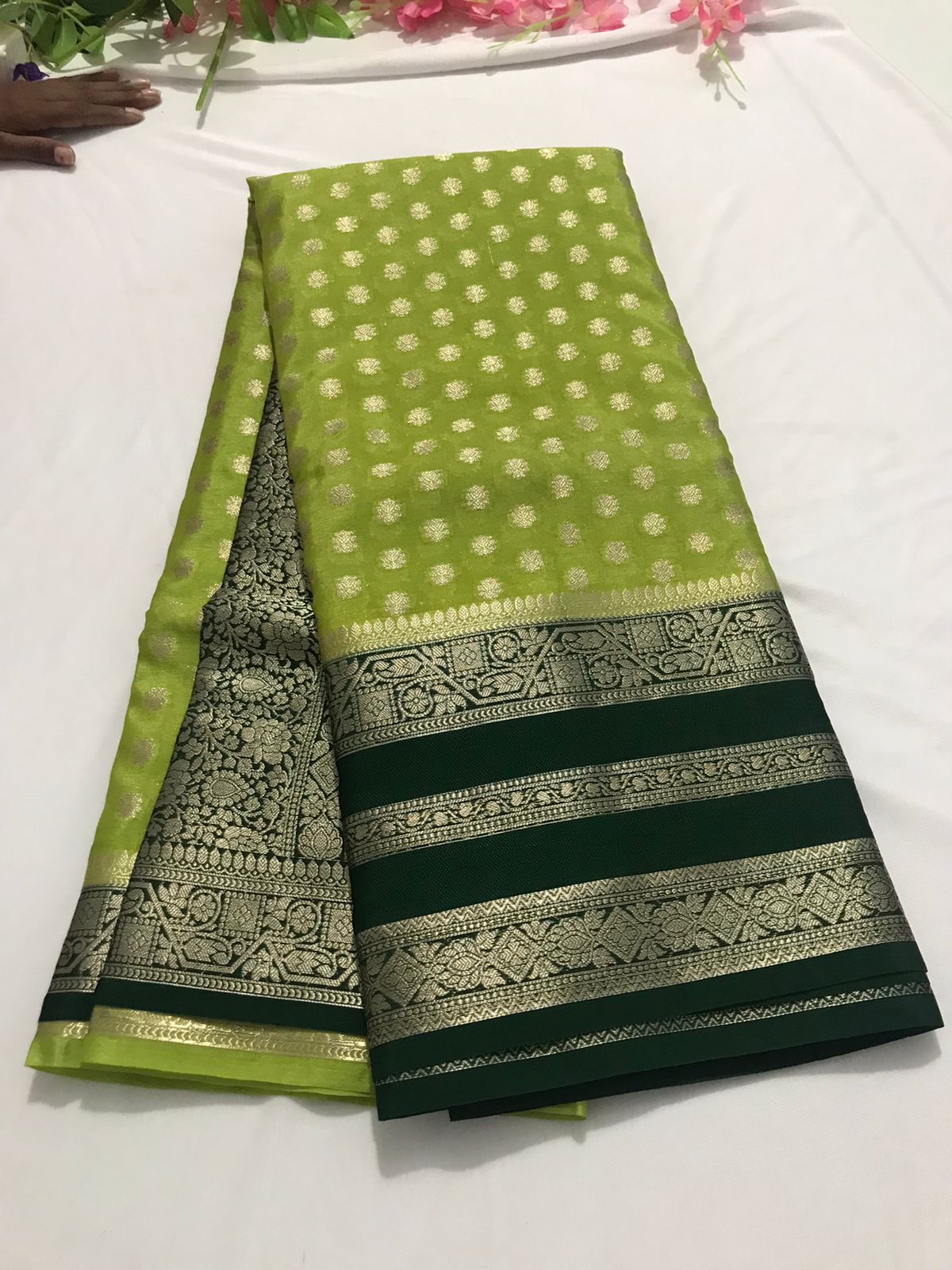 Green Banarasi Georgette Saree Alna Apparels