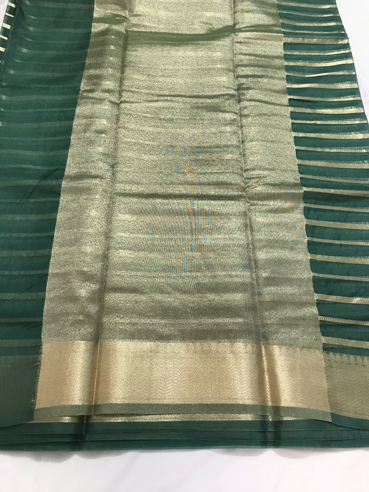 Olive Green Banarasi Organza Silk Saree Alna Apparels