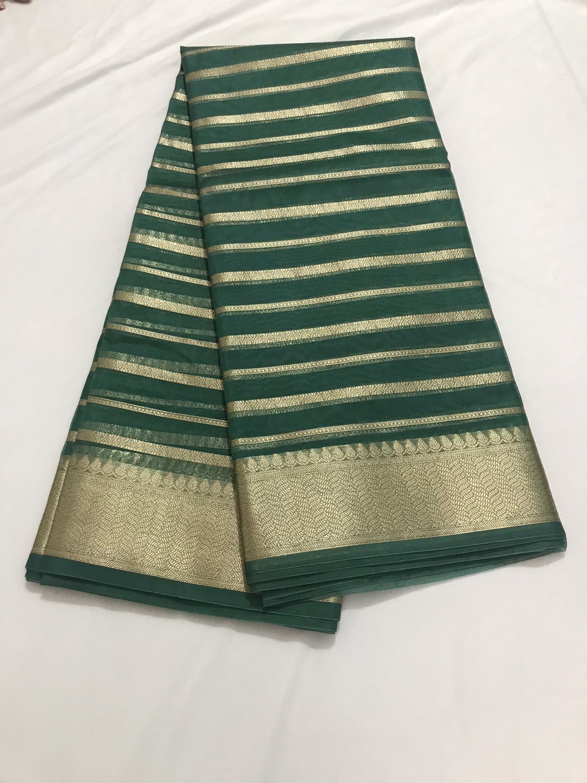 Olive Green Banarasi Organza Silk Saree Alna Apparels