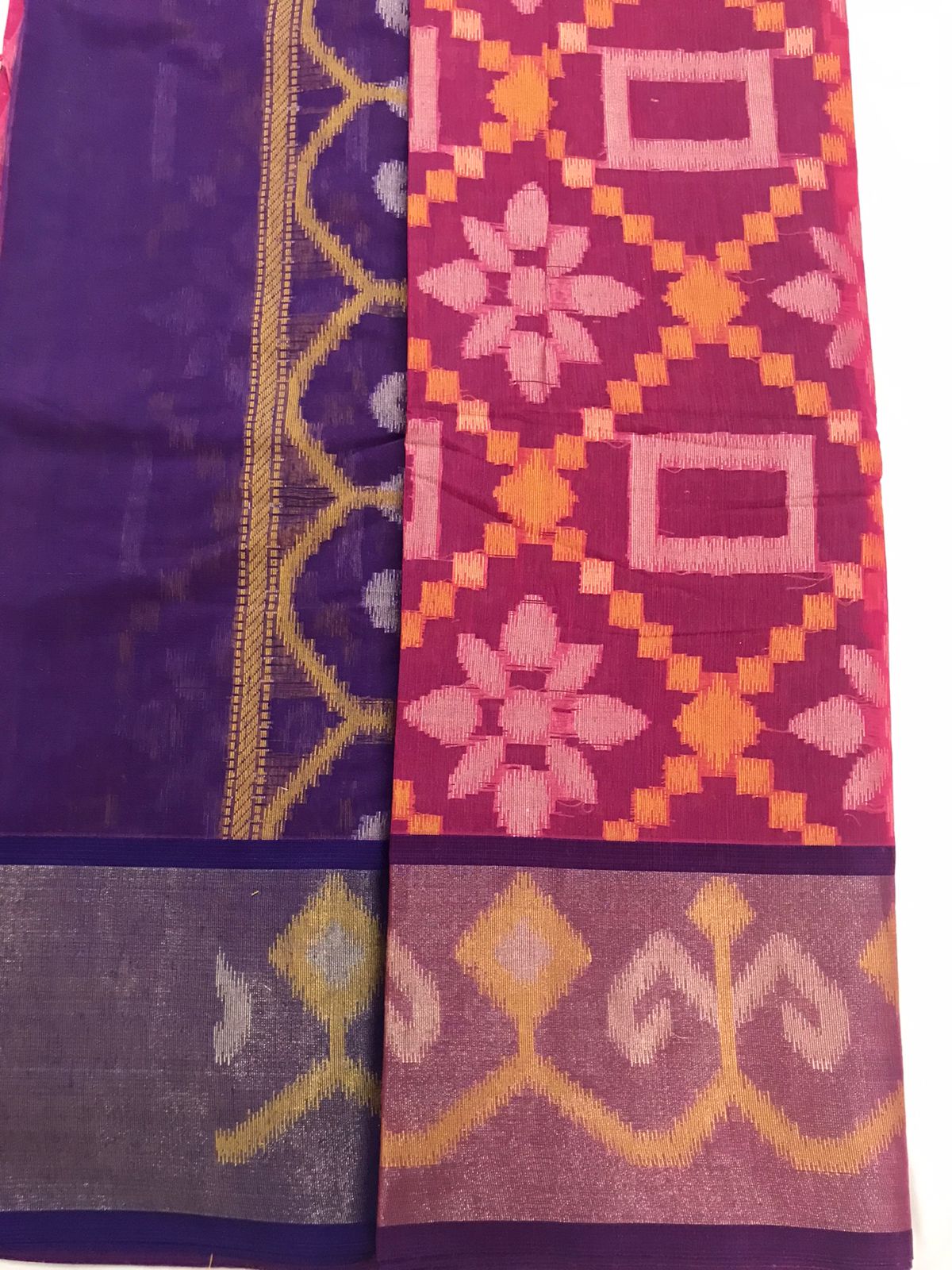 Pink Banarasi Pochampalli Cotton Saree Alna Apparels