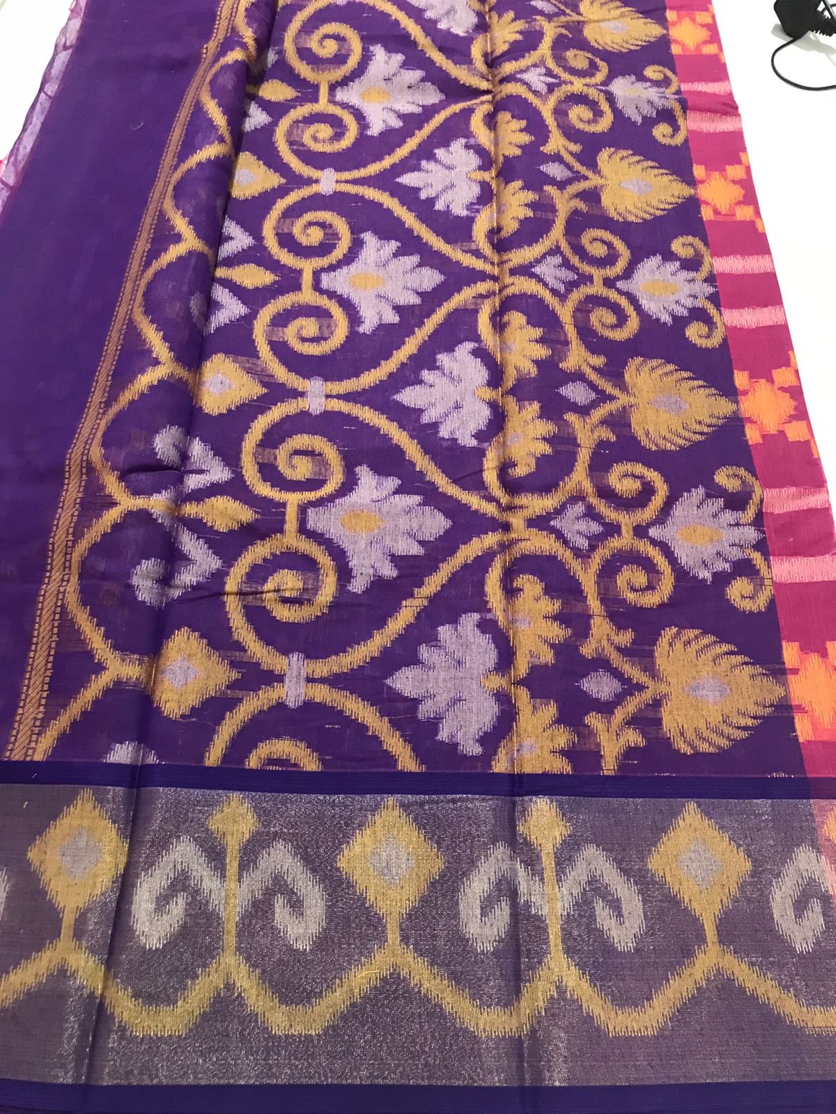 Pink Banarasi Pochampalli Cotton Saree Alna Apparels