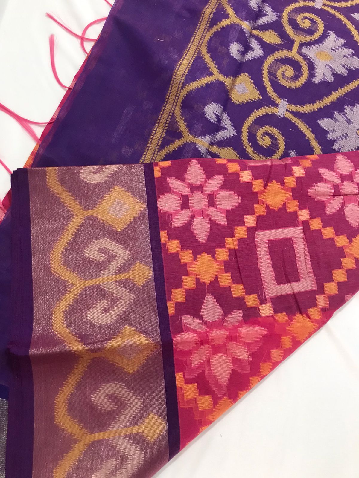 Pink Banarasi Pochampalli Cotton Saree Alna Apparels