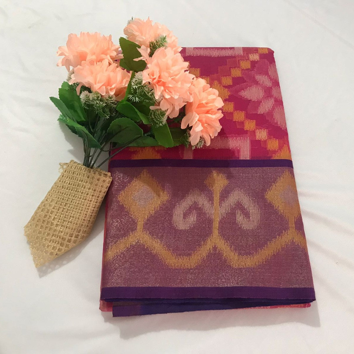 Pink Banarasi Pochampalli Cotton Saree Alna Apparels