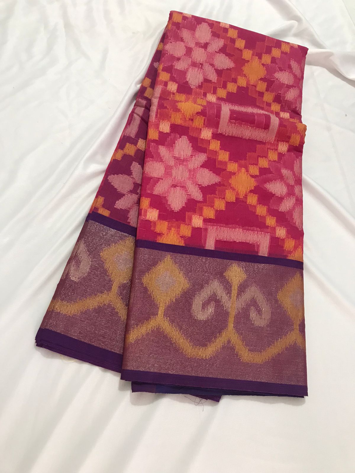 Pink Banarasi Pochampalli Cotton Saree Alna Apparels