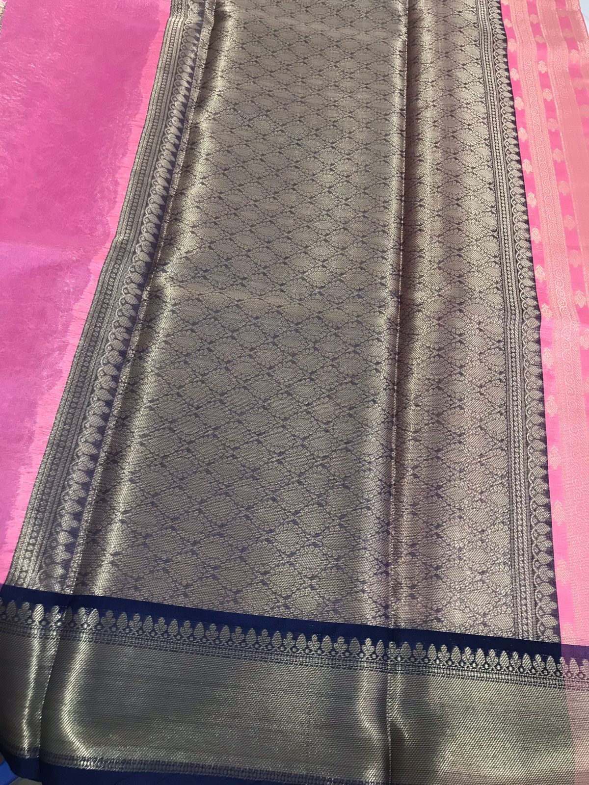 Pink Banarasi Tissue  Soft Silk Saree Alna Apparels