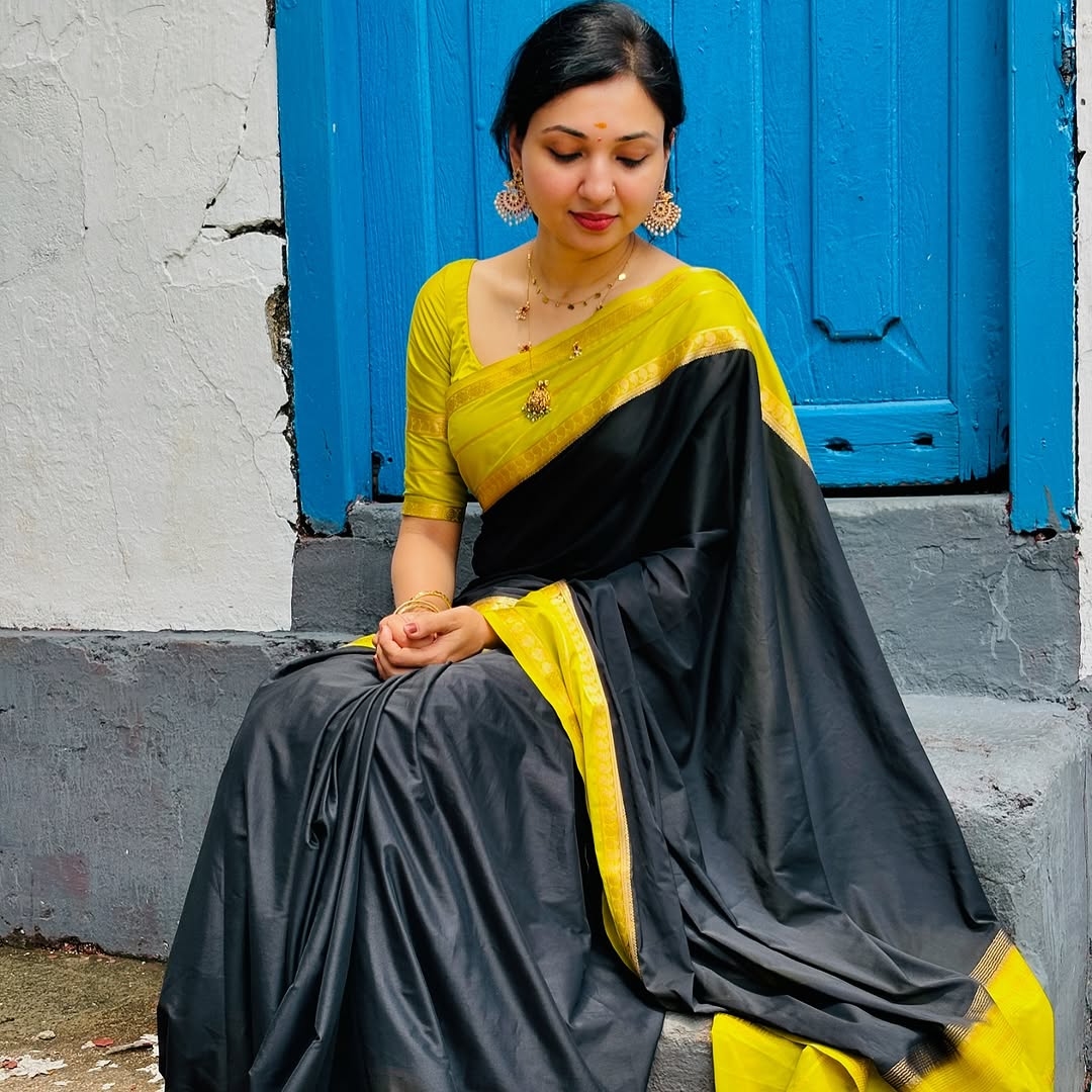 Black Banarasi Warm Soft Silk Saree Alna Apparels