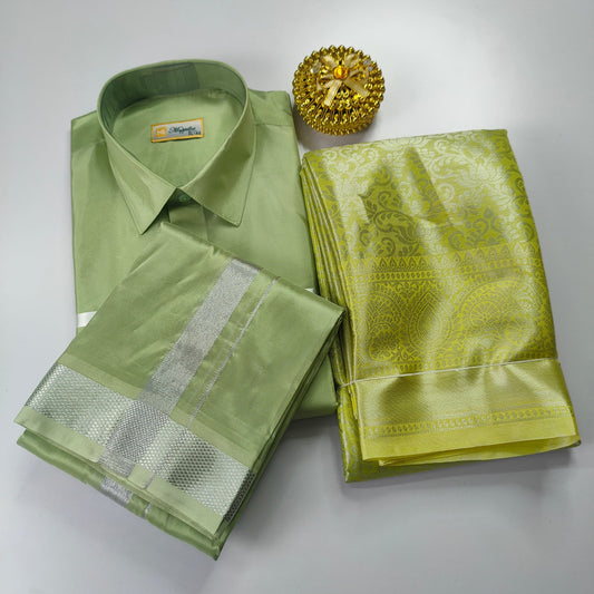 Olive Green Color Premium Ethnic Wear Couple Combo Set Alna Apparels