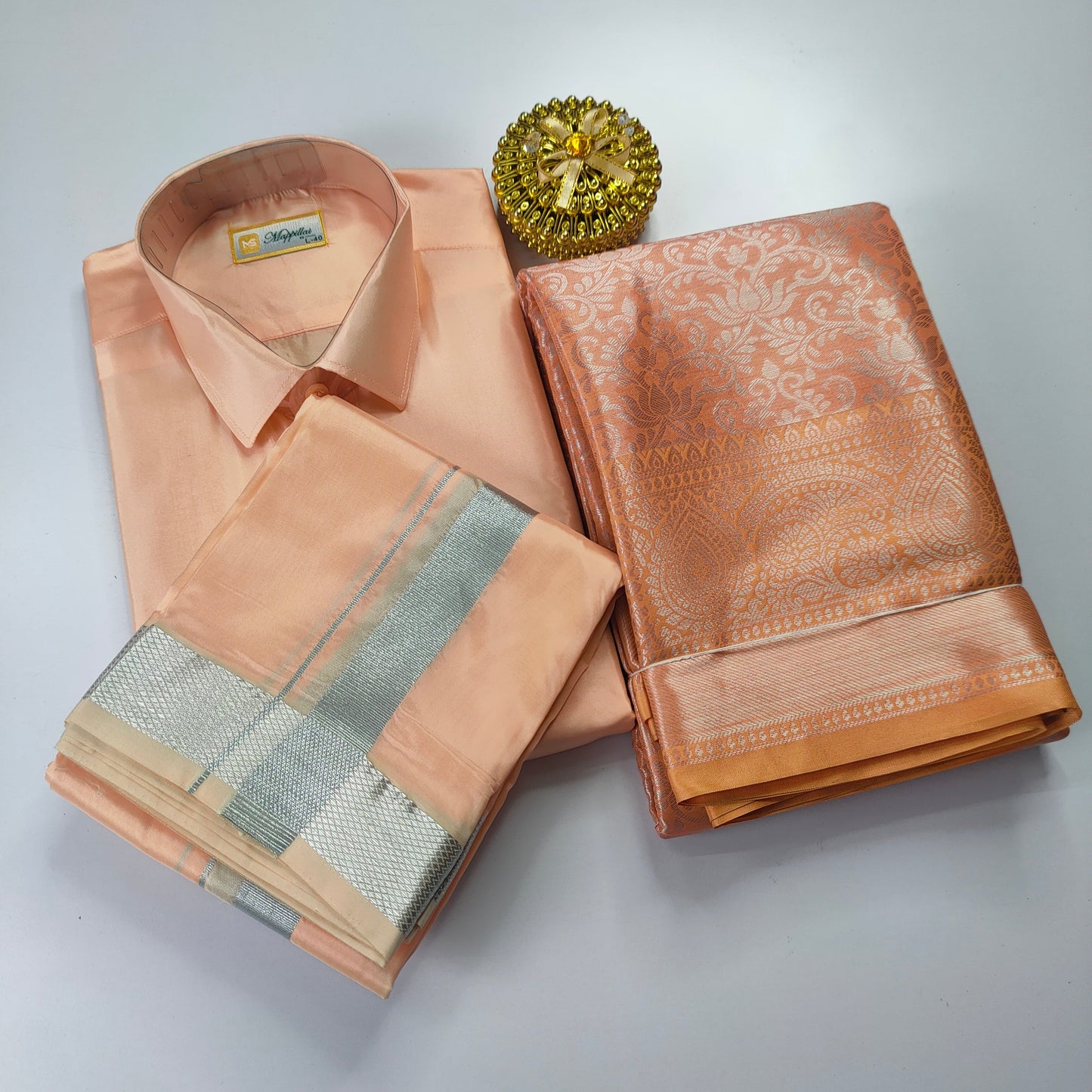 Peach Color Premium Ethnic Wear Couple Combo Set Alna Apparels