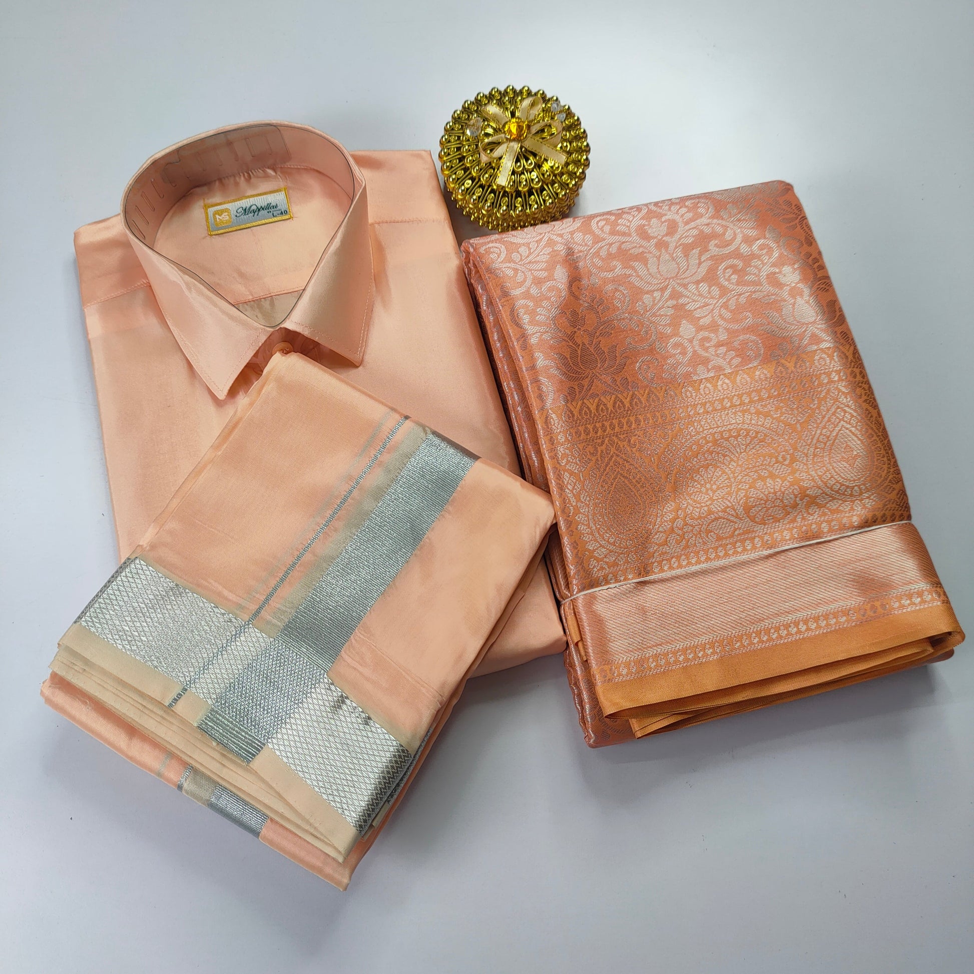 Peach Color Premium Ethnic Wear Couple Combo Set Alna Apparels