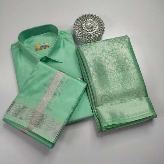 Parrot Green Color Premium Ethnic Wear Couple Combo Set Alna Apparels