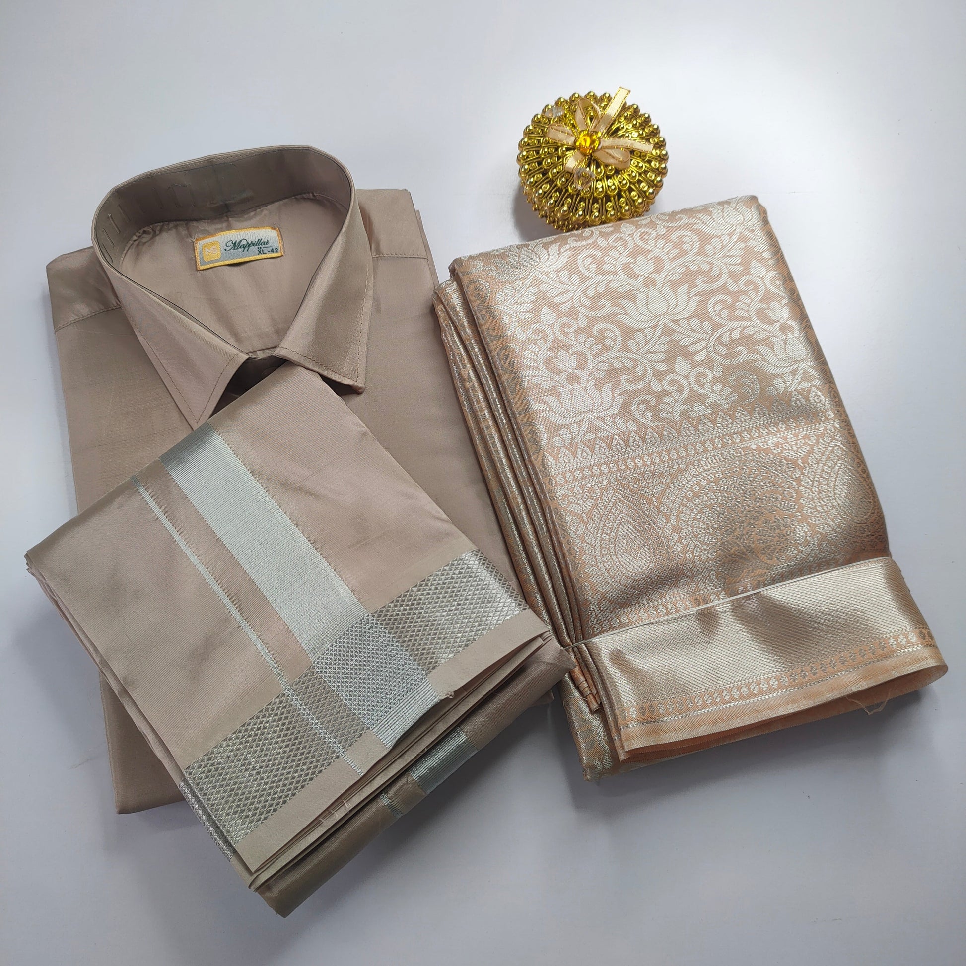 Sand Stone Color Premium Ethnic Wear Couple Combo Set Alna Apparels