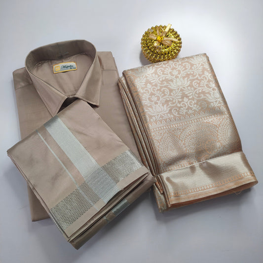 Sand Stone Color Premium Ethnic Wear Couple Combo Set Alna Apparels