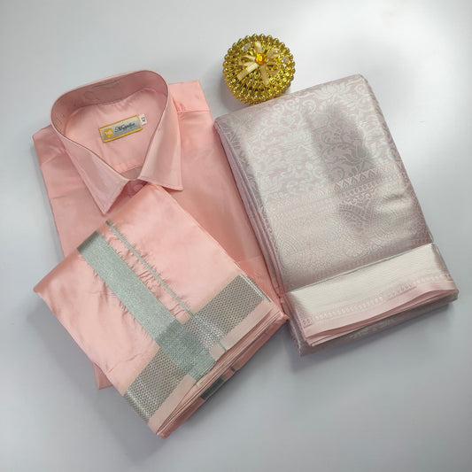 Cream Color Premium Ethnic Wear Couple Combo Set Alna Apparels