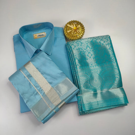 Light Blue Color Premium Ethnic Wear Couple Combo Set Alna Apparels