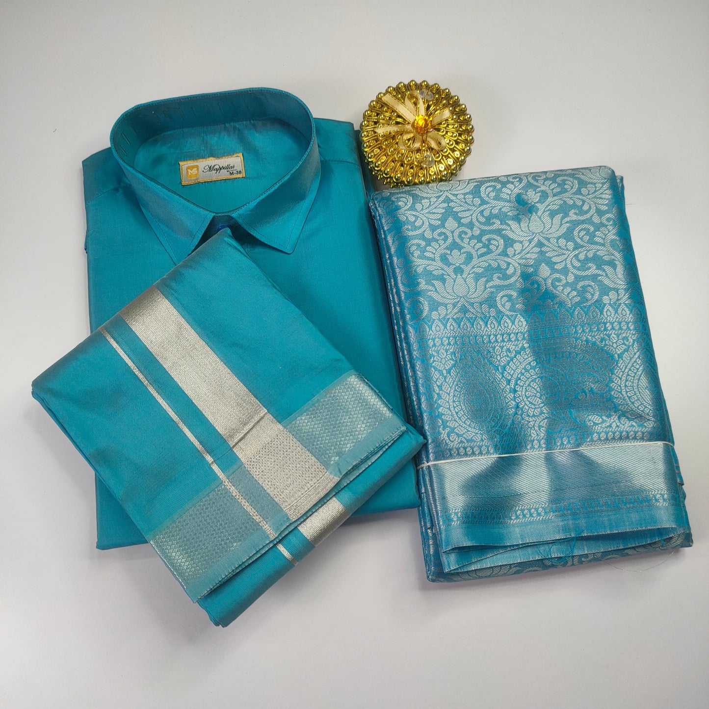 Blue Color Premium Ethnic Wear Couple Combo Set Alna Apparels