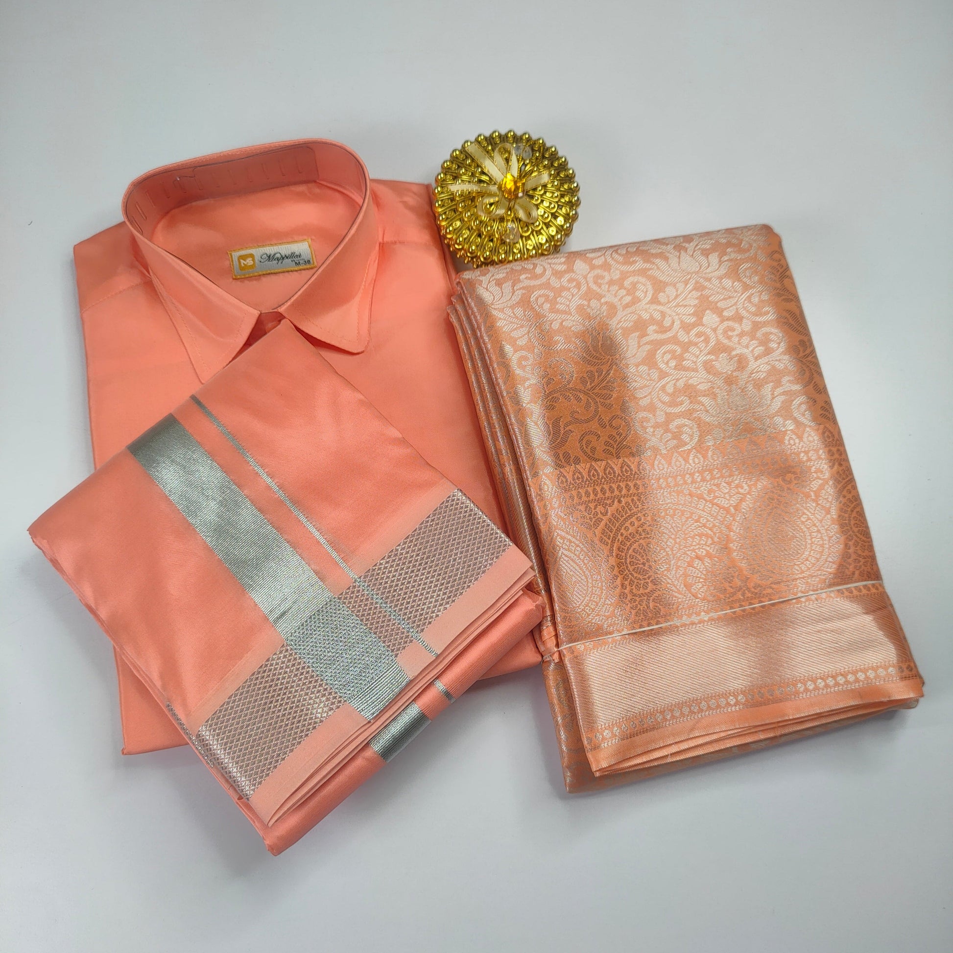 Light Orange Color Premium Ethnic Wear Couple Combo Set Alna Apparels