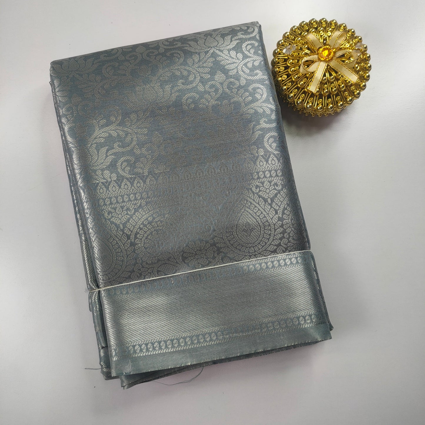 Ash Color Kanchipuram Soft Tissue Silk Saree Alna Apparels