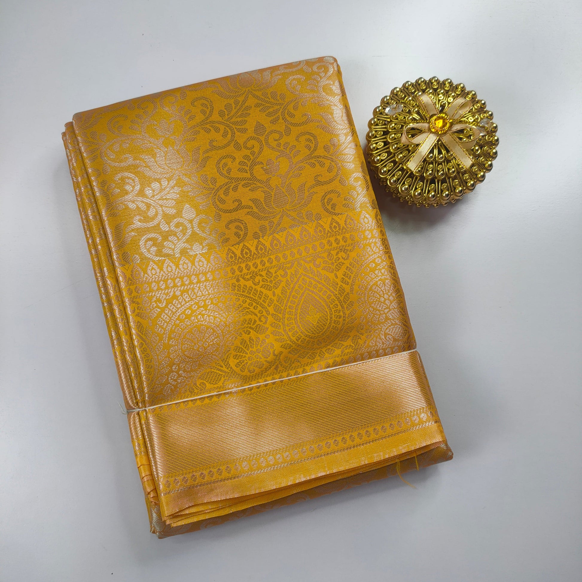 Yellow Color Kanchipuram Soft Tissue Silk Saree Alna Apparels