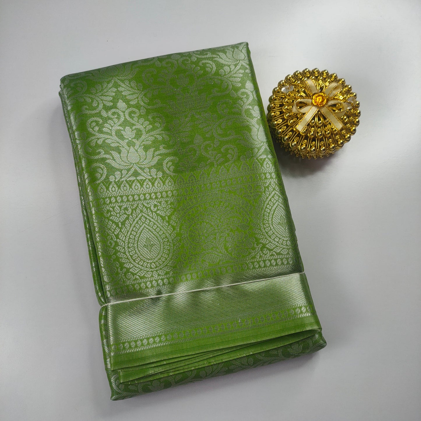 Olive Green Kanchipuram Soft Tissue Silk Saree Alna Apparels