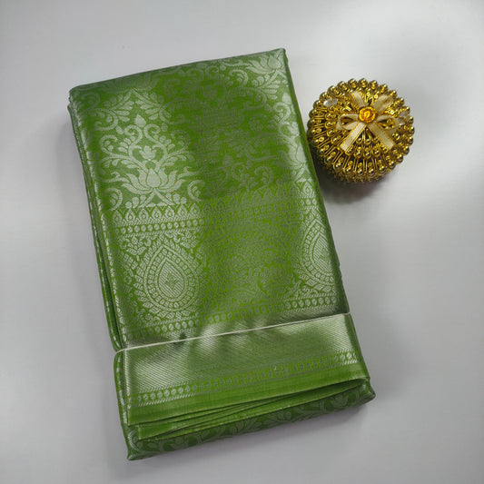 Olive Green Kanchipuram Soft Tissue Silk Saree Alna Apparels
